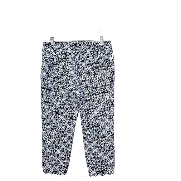 TALBOTS Womens Pants 8 Chatham Crop Geometric Scalloped High Rise Navy Nautical - Picture 2 of 10